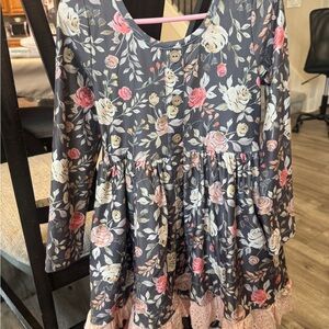 Cheeky plum Floral Long Sleeve Dress with Lace Hem